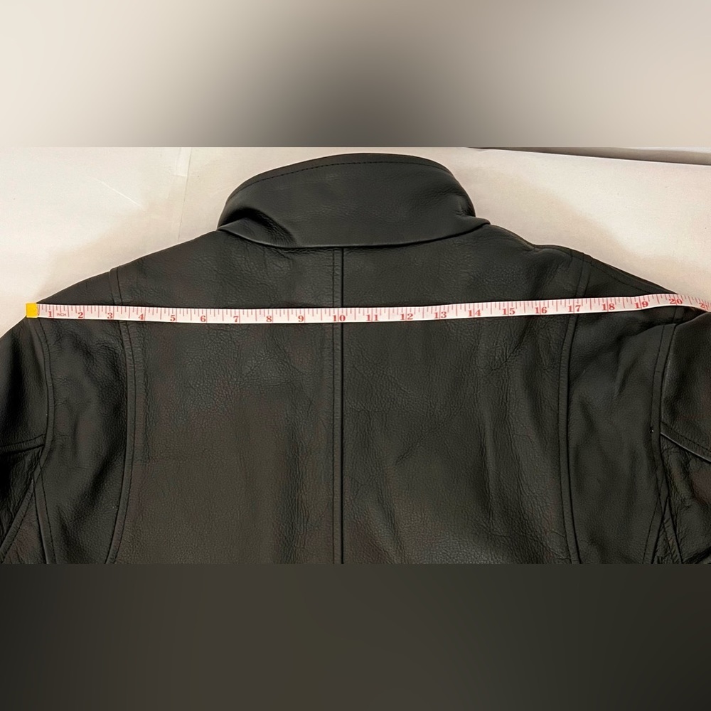 *CUSTOM* Mens Black Cafe Racer Leather Jacket With White Stripes Size L - Picture 10 of 15